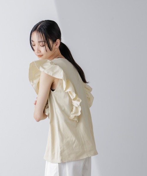 NANO universe(ナノユニバース)の「異素材コンビフリルスリーブカットトップス(Tシャツ/カットソー・レディース・ホワイト/ベージュ系その他3/ブラック・FREE)」の20枚目の写真