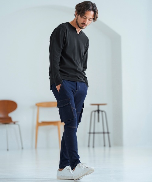 Magine（マージン）の「mlt4786-Span Fraise Long Sleeve Cut Sew ロンT（Tシャツ/カットソー・メンズ・ホワイト/チャコール/ブラック・44/46/48）」の8枚目の写真