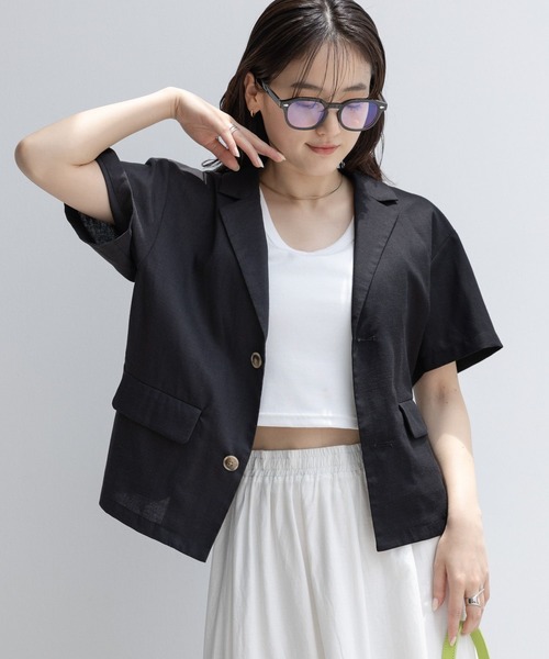 RAGEBLUE（レイジブルー）の「リネン半袖シャツジャケット（シャツ/ブラウス・レディース・ブラック/レッド・FREE）」の2枚目の写真