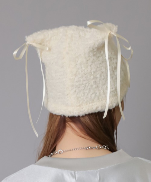 SPINNS（スピンズ）の「4リボン付き 猫耳ニットキャップ（ニットキャップ/ビーニー・レディース・グレー/アイボリー・ONESIZE）」の6枚目の写真