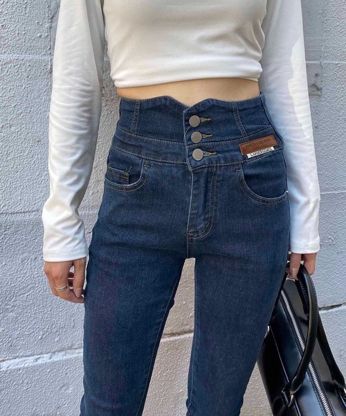 NANEA(ナネア)の「バッククロスデザイン ハイウエストストレッチデニムスキニーパンツ(デニムパンツ・レディース・ネイビー/ブラック/ブルー・SMALL/MEDIUM/LARGE/X-LARGE/XX-LARGE)」の4枚目の写真