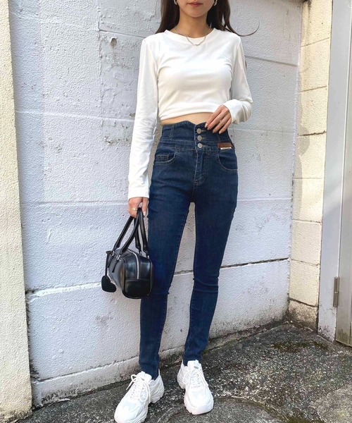 NANEA(ナネア)の「バッククロスデザイン ハイウエストストレッチデニムスキニーパンツ(デニムパンツ・レディース・ネイビー/ブラック/ブルー・SMALL/MEDIUM/LARGE/X-LARGE/XX-LARGE)」の8枚目の写真
