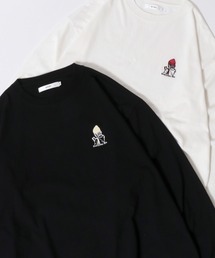 SITRY Girl Embroidery ＆ Illustration Back Print T-shirt/別注 オーバーサイズ ガール ワンポイント刺繍 バックプリント ロンＴ 長袖Ｔシャツ レディース メンズ