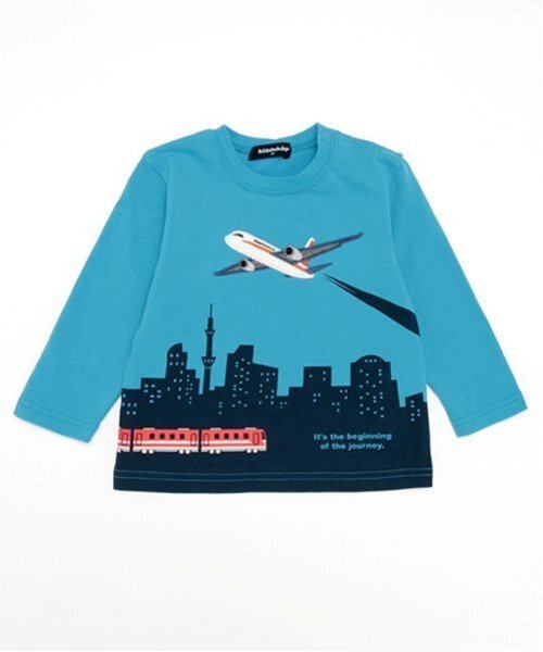 kladskap(クレードスコープ)の「空の旅長袖Tシャツ(Tシャツ/カットソー・キッズ・マスタード/ターコイズブルー・120cm/90cm/80cm/100cm/110cm/130cm)」の3枚目の写真