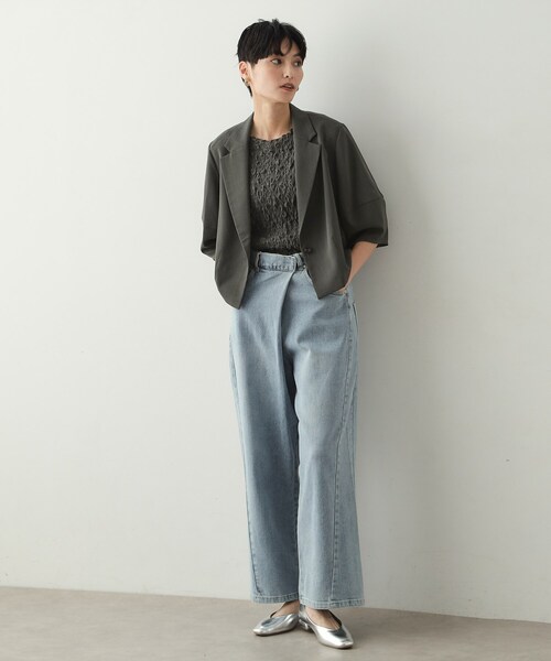 OPAQUE.CLIP（オペークドットクリップ）の「◆ランタンスリーブテーラードジャケット【洗濯機洗い可】（テーラードジャケット・レディース・ベージュ/チャコールグレー・38/40/42）」の4枚目の写真