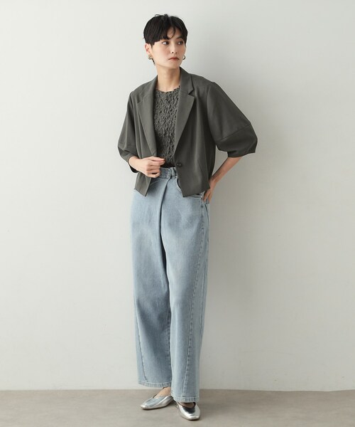 OPAQUE.CLIP（オペークドットクリップ）の「◆ランタンスリーブテーラードジャケット【洗濯機洗い可】（テーラードジャケット・レディース・ベージュ/チャコールグレー・38/40/42）」の5枚目の写真