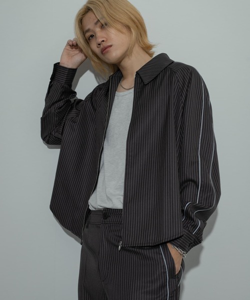 SENSE OF PLACE by URBAN RESEARCH（センスオブプレイスバイアーバンリサーチ）の「サイドラインピンストライプジップシャツ（シャツ/ブラウス・メンズ・チャコールグレー/カーキ/オレンジ・LARGE/MEDIUM）」の5枚目の写真