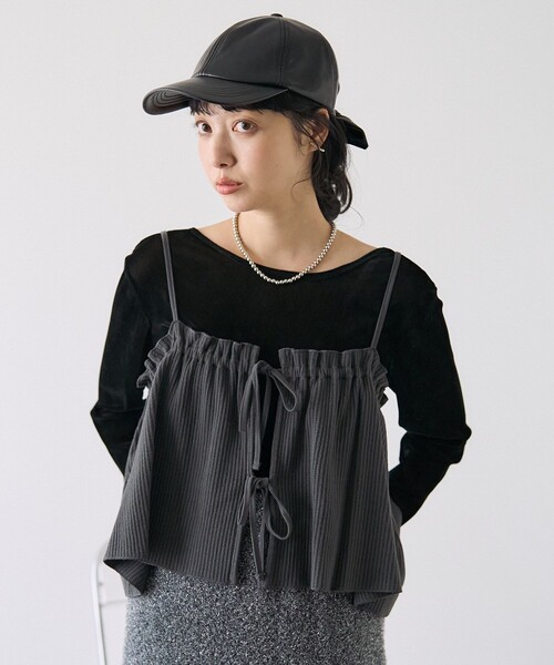 FREAK'S STORE(フリークスストア)の「ワッフル ロンTビスチェセット(Tシャツ/カットソー・レディース・オレンジ/チャコール/オフホワイト・フリ-)」の2枚目の写真