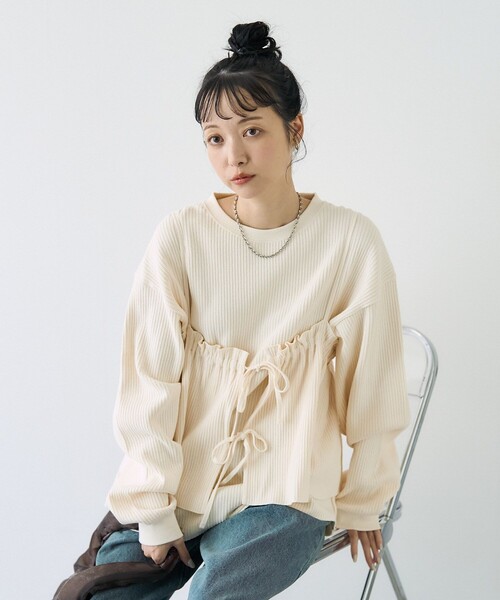 FREAK'S STORE(フリークスストア)の「ワッフル ロンTビスチェセット(Tシャツ/カットソー・レディース・オレンジ/チャコール/オフホワイト・フリ-)」の6枚目の写真