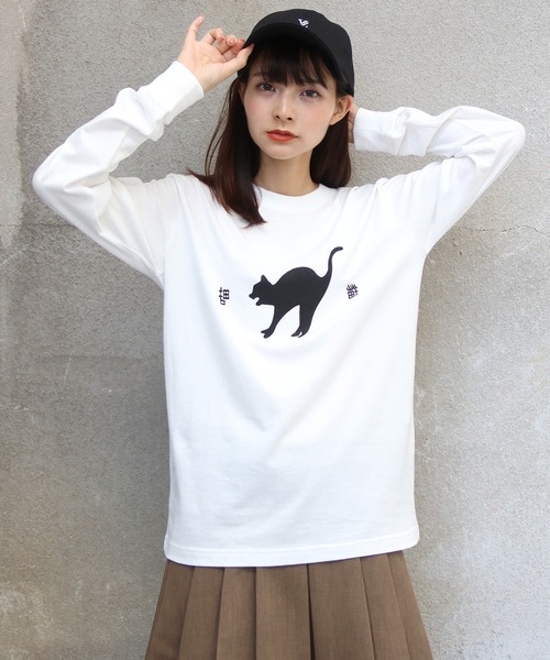 UNIT CHEST（ユニットチェスト）の「【UNIT CHEST】unique unisex long sleeve T-shirt /ユニークユニセックス ロンT OIF students コラボ 猫猫by Riyu（Tシャツ/カットソー・レディース・ブラック/ホワイト/杢グレー・L/M/S）」の6枚目の写真