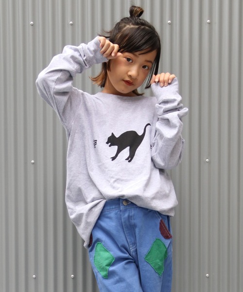 UNIT CHEST（ユニットチェスト）の「【UNIT CHEST】unique unisex long sleeve T-shirt /ユニークユニセックス ロンT OIF students コラボ 猫猫by Riyu（Tシャツ/カットソー・レディース・ブラック/ホワイト/杢グレー・L/M/S）」の11枚目の写真