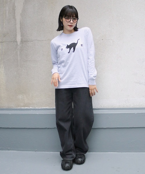 UNIT CHEST（ユニットチェスト）の「【UNIT CHEST】unique unisex long sleeve T-shirt /ユニークユニセックス ロンT OIF students コラボ 猫猫by Riyu（Tシャツ/カットソー・レディース・ブラック/ホワイト/杢グレー・L/M/S）」の10枚目の写真
