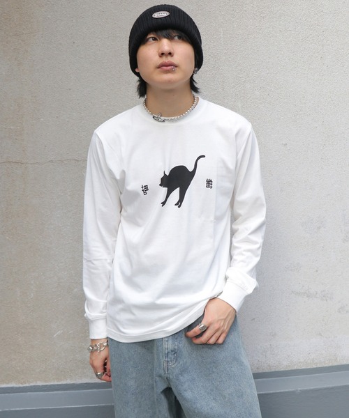 UNIT CHEST（ユニットチェスト）の「【UNIT CHEST】unique unisex long sleeve T-shirt /ユニークユニセックス ロンT OIF students コラボ 猫猫by Riyu（Tシャツ/カットソー・レディース・ブラック/ホワイト/杢グレー・L/M/S）」の21枚目の写真