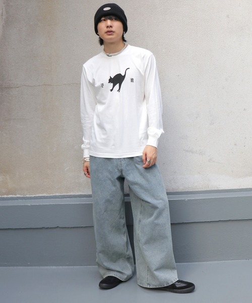 UNIT CHEST（ユニットチェスト）の「【UNIT CHEST】unique unisex long sleeve T-shirt /ユニークユニセックス ロンT OIF students コラボ 猫猫by Riyu（Tシャツ/カットソー・レディース・ブラック/ホワイト/杢グレー・L/M/S）」の22枚目の写真