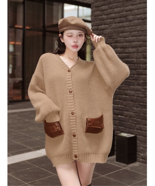 Darich レザーコンビオーバーカーディガン