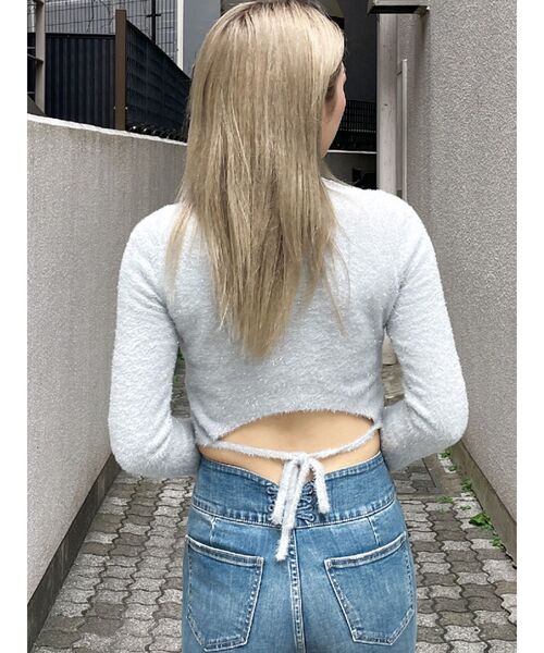 GYDA（ジェイダ）の「BACK リボンラメシャギーショートニットトップス（ニット/セーター・レディース・ブラック/ピンク/ライトグレー・FREE）」の9枚目の写真