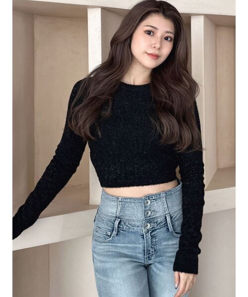 GYDA（ジェイダ）の「BACK リボンラメシャギーショートニットトップス（ニット/セーター・レディース・ブラック/ピンク/ライトグレー・FREE）」の14枚目の写真