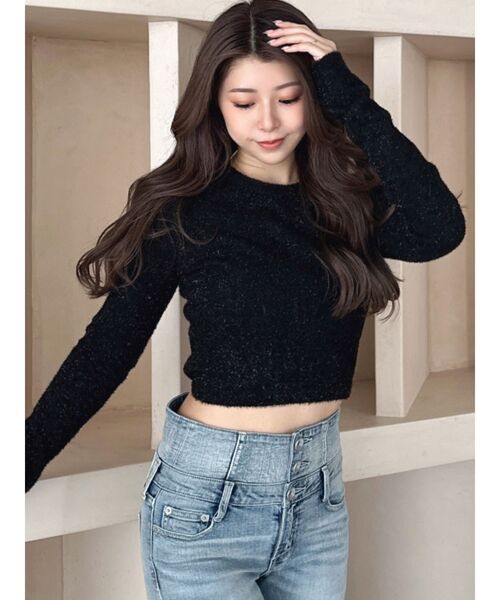 GYDA（ジェイダ）の「BACK リボンラメシャギーショートニットトップス（ニット/セーター・レディース・ブラック/ピンク/ライトグレー・FREE）」の15枚目の写真