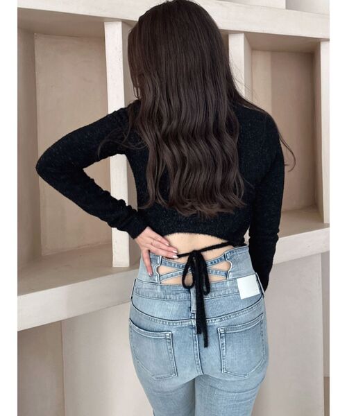 GYDA（ジェイダ）の「BACK リボンラメシャギーショートニットトップス（ニット/セーター・レディース・ブラック/ピンク/ライトグレー・FREE）」の18枚目の写真