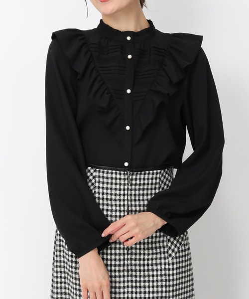 MISCH MASCH(ミッシュマッシュ)の「ピンタックレースフリルブラウス/MM448102(シャツ/ブラウス・レディース・ブラック/グレー/ホワイト・フリ-)」の1枚目の写真