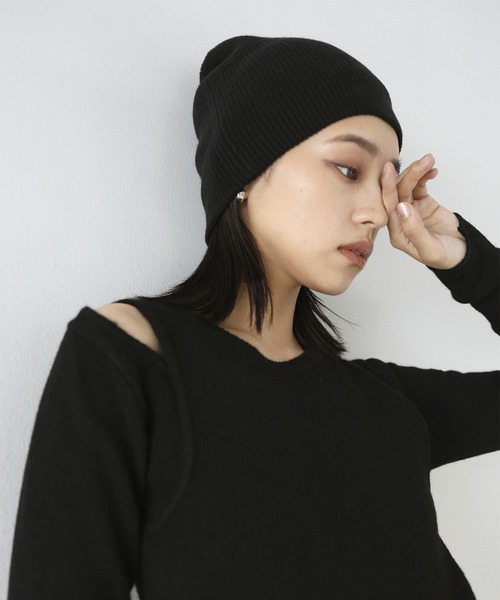 hellam(へラム)の「アルパカタッチ ニットビーニー(ニットキャップ/ビーニー・レディース・アイボリー/ブラック/チャコール・FREE)」の12枚目の写真