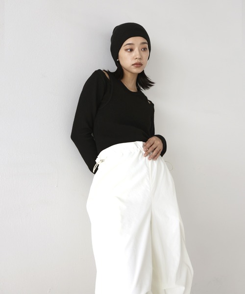 hellam(へラム)の「アルパカタッチ ニットビーニー(ニットキャップ/ビーニー・レディース・アイボリー/ブラック/チャコール・FREE)」の13枚目の写真