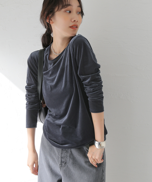 journal standard L'essage（ジャーナルスタンダードレサージュ）の「《追加2》ベロアプルオーバー（Tシャツ/カットソー・レディース・ネイビー/ブラウン系その他・FREE）」の3枚目の写真