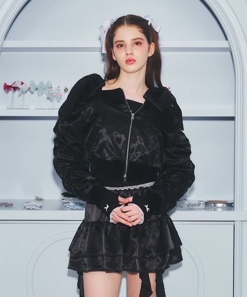 lilLilly（リルリリー）の「サテンオフショルリボンMA-1（テーラードジャケット・レディース・ピンク/ネイビー/アイボリー/ブラック・FREE）」の8枚目の写真