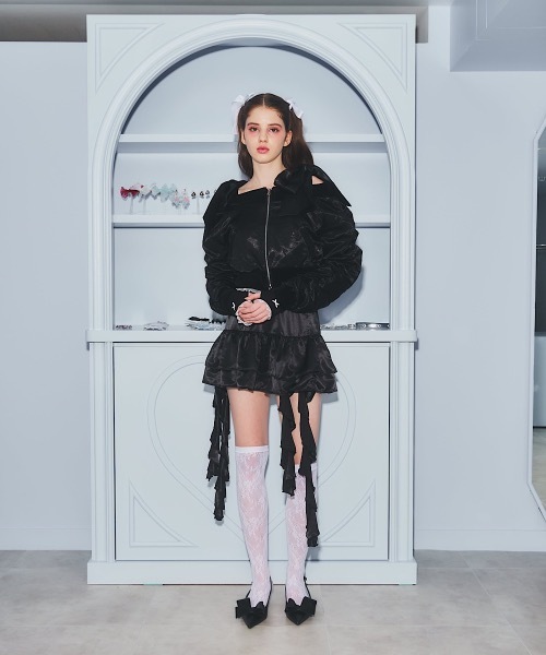 lilLilly（リルリリー）の「サテンオフショルリボンMA-1（テーラードジャケット・レディース・ピンク/ネイビー/アイボリー/ブラック・FREE）」の9枚目の写真