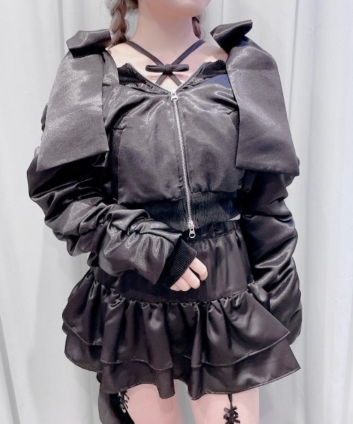 lilLilly（リルリリー）の「サテンオフショルリボンMA-1（テーラードジャケット・レディース・ピンク/ネイビー/アイボリー/ブラック・FREE）」の12枚目の写真