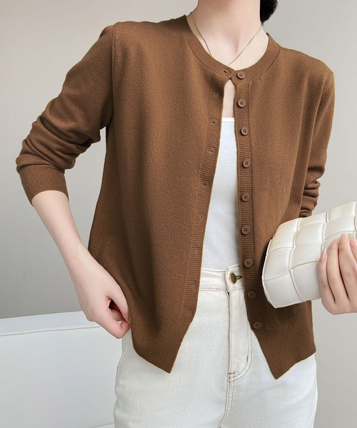 クルーネックハイゲージニットカーディガン（カーディガン/ボレロ