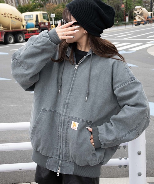 WEGO(ウィゴー)の「WEGO/ヴィンテージウォッシュダックフードブルゾン(ブルゾン・レディース・ベージュ/チャコール・FREE)」の2枚目の写真