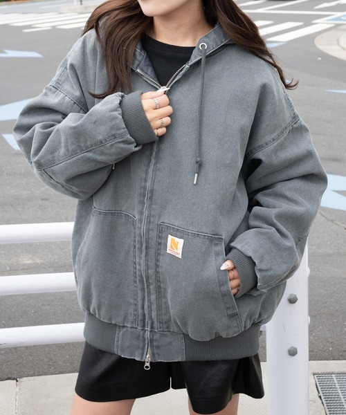 WEGO(ウィゴー)の「WEGO/ヴィンテージウォッシュダックフードブルゾン(ブルゾン・レディース・ベージュ/チャコール・FREE)」の17枚目の写真