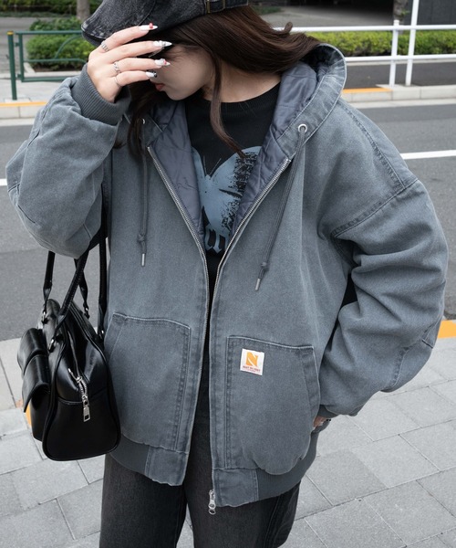 WEGO(ウィゴー)の「WEGO/ヴィンテージウォッシュダックフードブルゾン(ブルゾン・レディース・ベージュ/チャコール・FREE)」の21枚目の写真