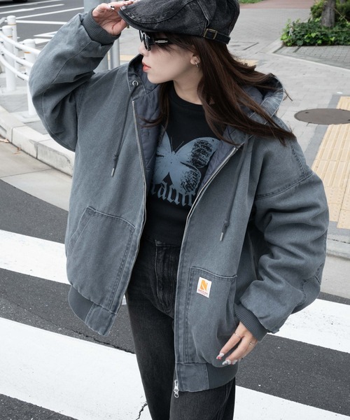 WEGO(ウィゴー)の「WEGO/ヴィンテージウォッシュダックフードブルゾン(ブルゾン・レディース・ベージュ/チャコール・FREE)」の22枚目の写真