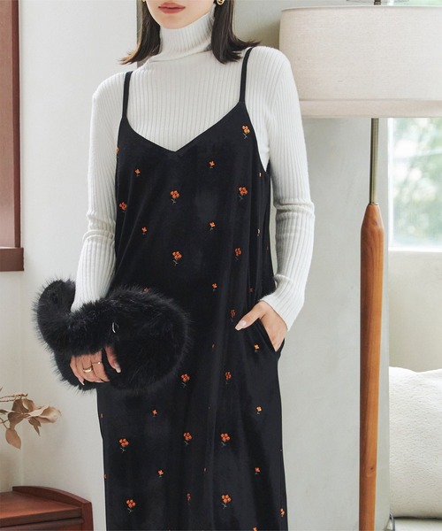 KOBE LETTUCE（コウベレタス）の「刺繍ベロアワンピース（ワンピース・レディース・アイボリー/ブラック/ダークブラウン・M）」の7枚目の写真