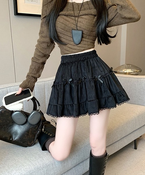leune(ルネ)の「リボン付ティアードミニスカート(スカート・レディース・アイボリー/ブラック・FREE)」の14枚目の写真