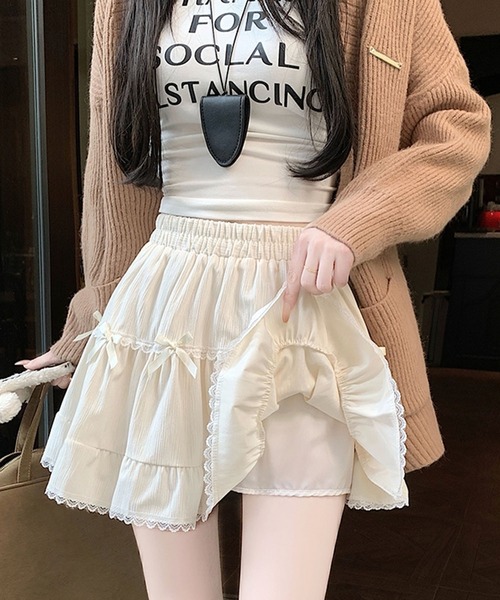 leune(ルネ)の「リボン付ティアードミニスカート(スカート・レディース・アイボリー/ブラック・FREE)」の7枚目の写真