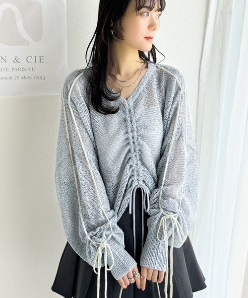 mily bilet(ミウィビレット)の「【mily bilet】ルーズな愛らしさで魅了する。透かし編みギャザー仕様リボンプルオーバー(長袖)(ニット/セーター・レディース・ブルー/アイボリー/ブラック/グレイッシュベージュ・MEDIUM/LARGE/X-LARGE/SMALL)」の22枚目の写真