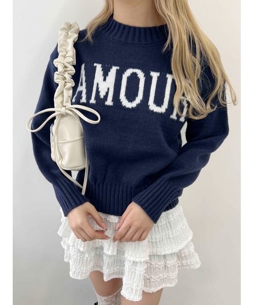 PHILLY（フィリー）の「【PHILLY】AMOURロゴジャガードニット（ニット/セーター・レディース・ネイビー/ホワイト/グレー・FREE）」の3枚目の写真