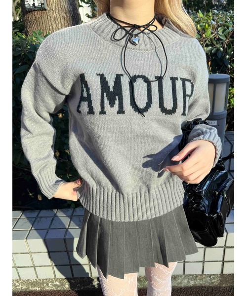 PHILLY（フィリー）の「【PHILLY】AMOURロゴジャガードニット（ニット/セーター・レディース・ネイビー/ホワイト/グレー・FREE）」の2枚目の写真