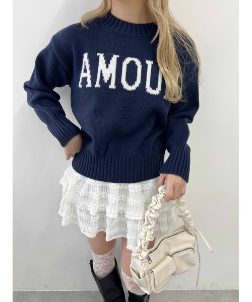 PHILLY（フィリー）の「【PHILLY】AMOURロゴジャガードニット（ニット/セーター・レディース・ネイビー/ホワイト/グレー・FREE）」の22枚目の写真