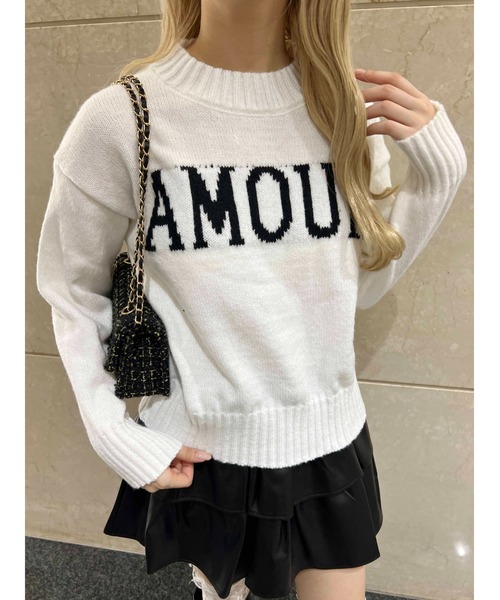 PHILLY（フィリー）の「【PHILLY】AMOURロゴジャガードニット（ニット/セーター・レディース・ネイビー/ホワイト/グレー・FREE）」の4枚目の写真