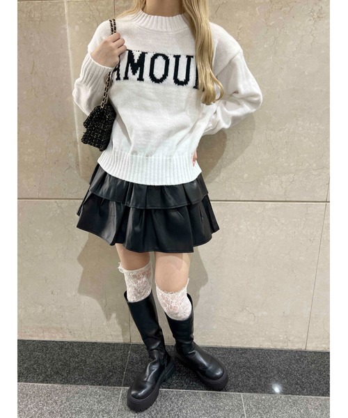 PHILLY（フィリー）の「【PHILLY】AMOURロゴジャガードニット（ニット/セーター・レディース・ネイビー/ホワイト/グレー・FREE）」の6枚目の写真