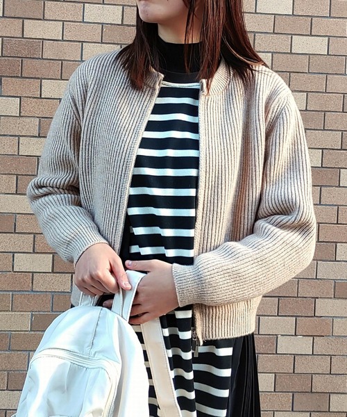 【セール】ノーカラージップカーデ（カーディガン/ボレロ）｜Q（キュー）