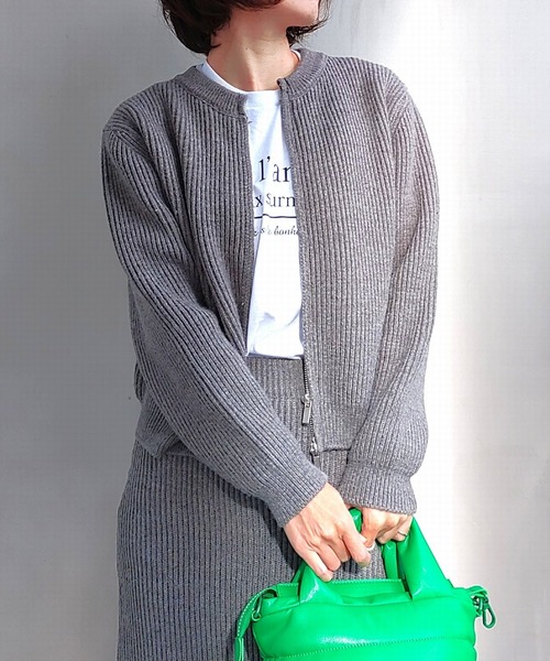 Q（キュー）の「ノーカラージップカーデ（カーディガン/ボレロ・レディース・グレー/ベージュ・MEDIUM）」の5枚目の写真