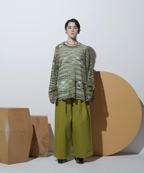 Aphlotus（アプロタス）の「クルーネック ループヤーン段染め 透かし編み LSニット（ニット/セーター・メンズ・アイボリー/ピンク/グリーン・MEDIUM/LARGE）」の8枚目の写真