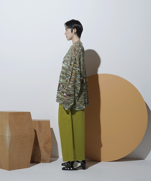 Aphlotus（アプロタス）の「クルーネック ループヤーン段染め 透かし編み LSニット（ニット/セーター・メンズ・アイボリー/ピンク/グリーン・MEDIUM/LARGE）」の9枚目の写真