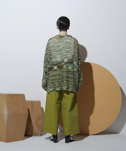 Aphlotus（アプロタス）の「クルーネック ループヤーン段染め 透かし編み LSニット（ニット/セーター・メンズ・アイボリー/ピンク/グリーン・MEDIUM/LARGE）」の10枚目の写真