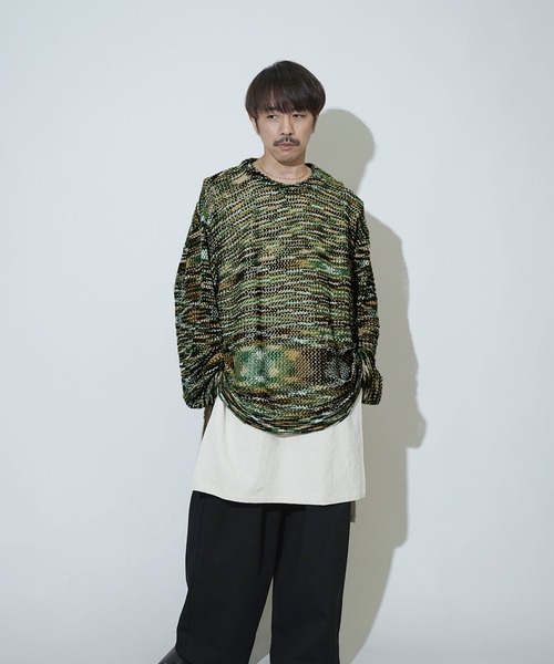 Aphlotus（アプロタス）の「クルーネック ループヤーン段染め 透かし編み LSニット（ニット/セーター・メンズ・アイボリー/ピンク/グリーン・MEDIUM/LARGE）」の13枚目の写真